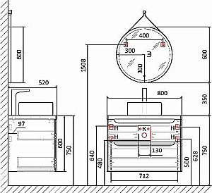 Тумба с раковиной Jorno Wood 80 серая для ванной в интернет-магазине Sanbest