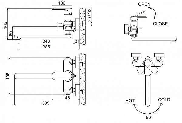 Смеситель для ванны Bravat Opal Black F6125183BM-02L-RUS купить в интернет-магазине сантехники Sanbest