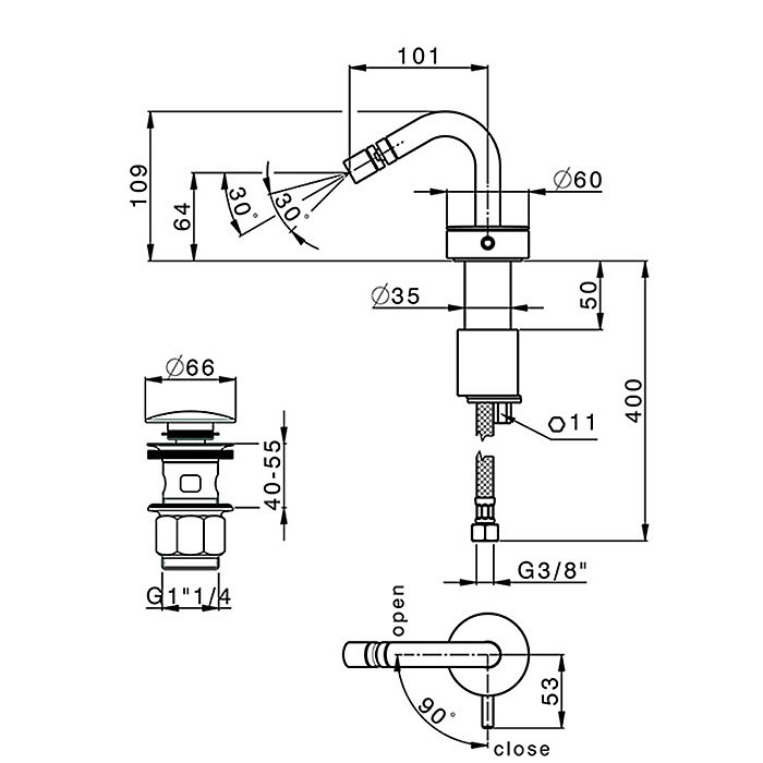 Смеситель для биде Cisal SLIM SM00155040 черный матовый купить в интернет-магазине сантехники Sanbest