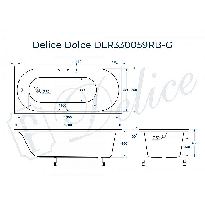 Ванна Delice Dolce DLR330059RB-G 170х75 белая/ручки черные купить в интернет-магазине Sanbest
