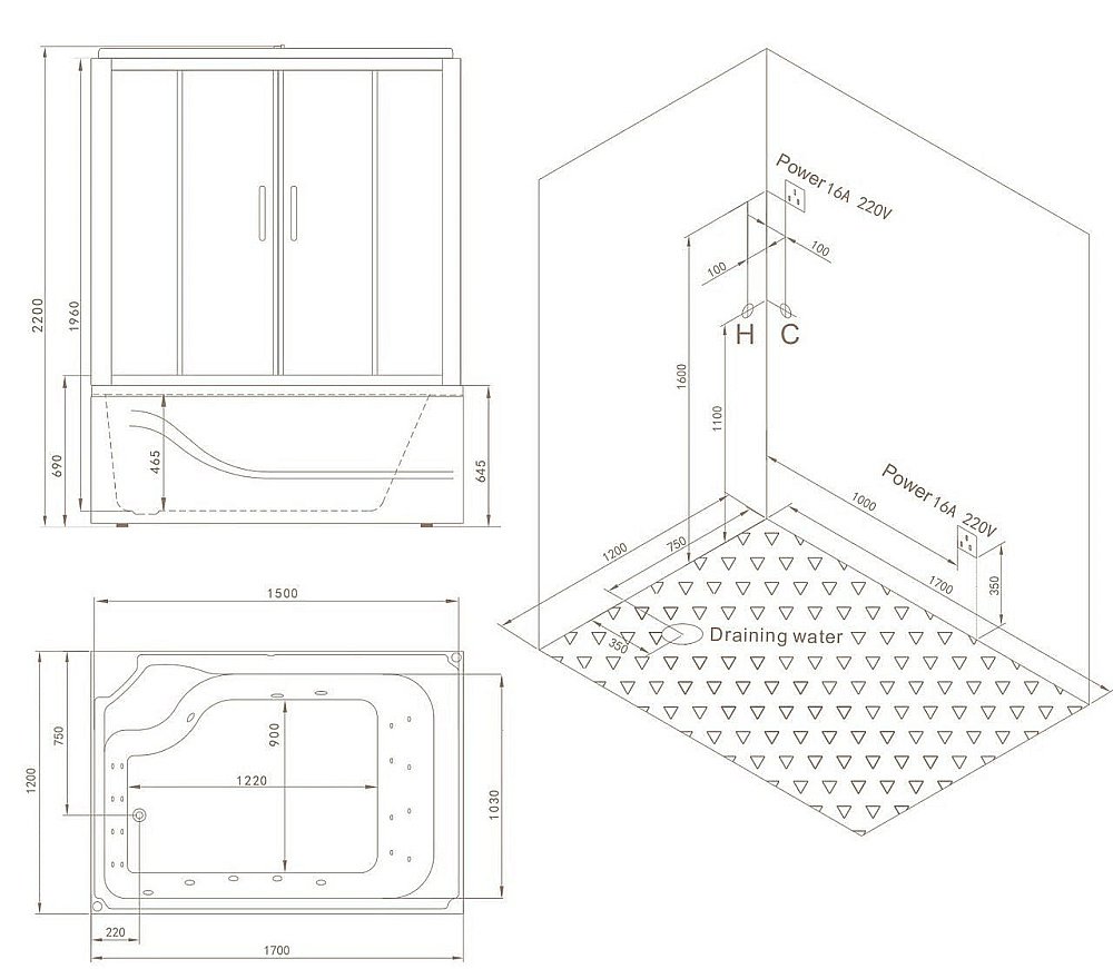 Душевой бокс SSWW BU616 стекло прозрачное/профиль черный купить в интернет-магазине Sanbest