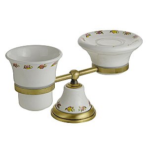 Держатель со стаканом и мыльницей Migliore Provance ML.PRO-60.510.BR керамика с декором/бронза купить в интернет-магазине сантехники Sanbest