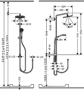 Душевая система Hansgrohe Croma Select S Showerpipe 280 1jet Reno 26793000 купить в интернет-магазине сантехники Sanbest