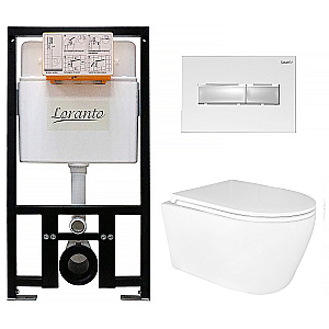 Унитаз подвесной Azario UNO 4551+AZ-2380+7520 с инсталляцией Loranto и кнопкой, безободковый, с сиденьем микролифт, белый/кнопка белая глянцевая купить в интернет-магазине Sanbest