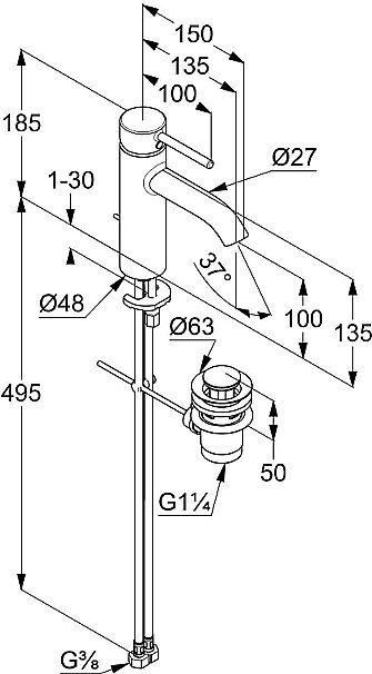 Смеситель для раковины Kludi Bozz 382930576WR4 хром купить в интернет-магазине сантехники Sanbest