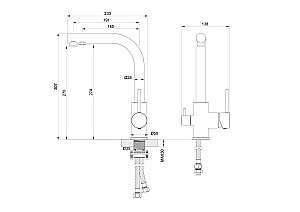 Смеситель для кухни c подключением фильтра WONZON & WOGHAND, Темный графит (WW-88458005-BGM) купить в интернет-магазине сантехники Sanbest