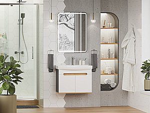 Тумба с раковиной Misty Сканди - 70 Э-Ска01070-011П белый/графит для ванной в интернет-магазине Sanbest