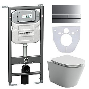 Унитаз подвесной Ceramica Nova Balearica CN6000_1002M_1000 безободковый, с крышкой микролифт, с инсталляцией и кнопкой матовый хром купить в интернет-магазине Sanbest