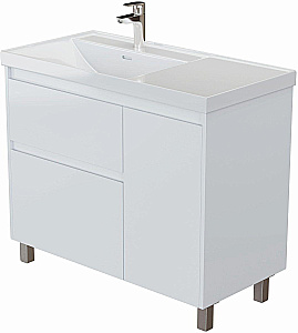 Тумба с раковиной Aquanet Nova Lite 2.0 90 346339+347438 белая глянцевая, левосторонняя для ванной в интернет-магазине Sanbest