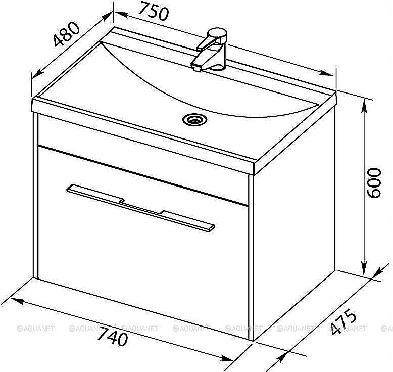 Тумба с раковиной Aquanet Августа 210028 75 белый для ванной в интернет-магазине Sanbest