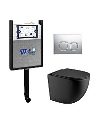 Комплект унитаза WeltWasser AMBERG 404 + MERZBACH 002 MT-BL + AMBERG RD-CR черный матовый, безободковый, с крышкой микролифт, с бачком скрытого монтажа и кнопкой хром глянцевый купить в интернет-магазине Sanbest