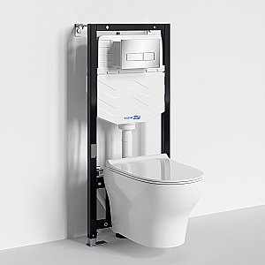 Унитаз подвесной WasserKRAFT Berkel 10TLT.010.ME.CH03.H001 безободковый, с инсталляцией Aller 10, с крышкой микролифт, белый/кнопка хром купить в интернет-магазине Sanbest