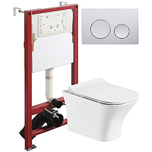 Унитаз подвесной Orange CI02-100W+APB100 безободковый, с крышкой микролифт, с инсталляцией, белый/кнопка хром купить в интернет-магазине Sanbest