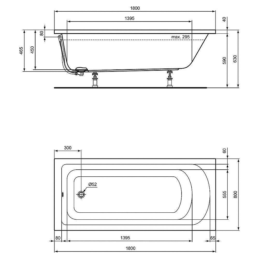 Ванна акриловая Ideal Standard Hotline 180x80 белая купить в интернет-магазине Sanbest