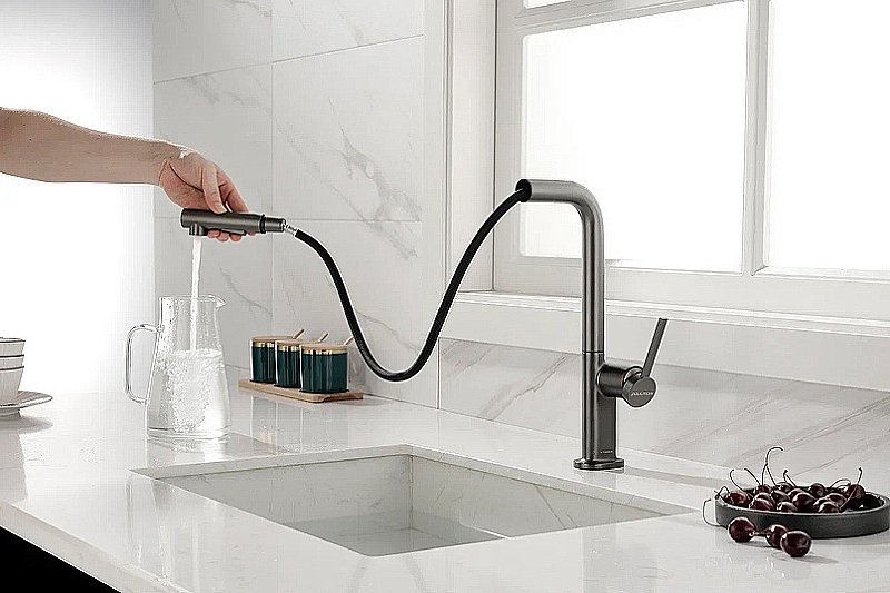 Смеситель для кухни Paulmark Neo Ne214419-GM вороненая сталь купить в интернет-магазине сантехники Sanbest