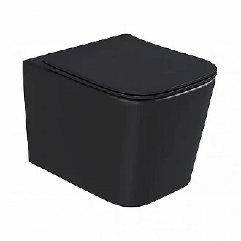 Унитаз подвесной BAS KVADRO BLACK безободковый, с крышкой микролифт, черный купить в интернет-магазине Sanbest