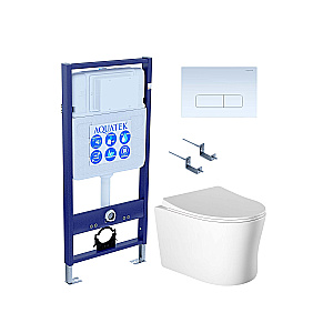 Унитаз подвесной Aquatek НИКА AQ2009-00+INS-0000012+KDI-0000013+KKI-0000002 белый, безободковый, с крышкой микролифт, с инсталляцией и белой кнопкой купить в интернет-магазине Sanbest