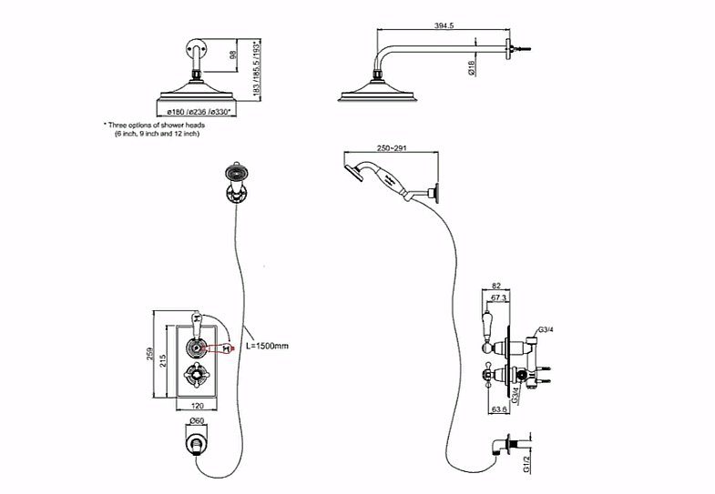 Душевая система Burlington Trent TF2S V17 шлифованный никель купить в интернет-магазине сантехники Sanbest