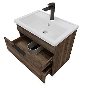 Тумба с раковиной подвесная Grossman ФОРТА 70 темный дуб галифакс для ванной в интернет-магазине Sanbest