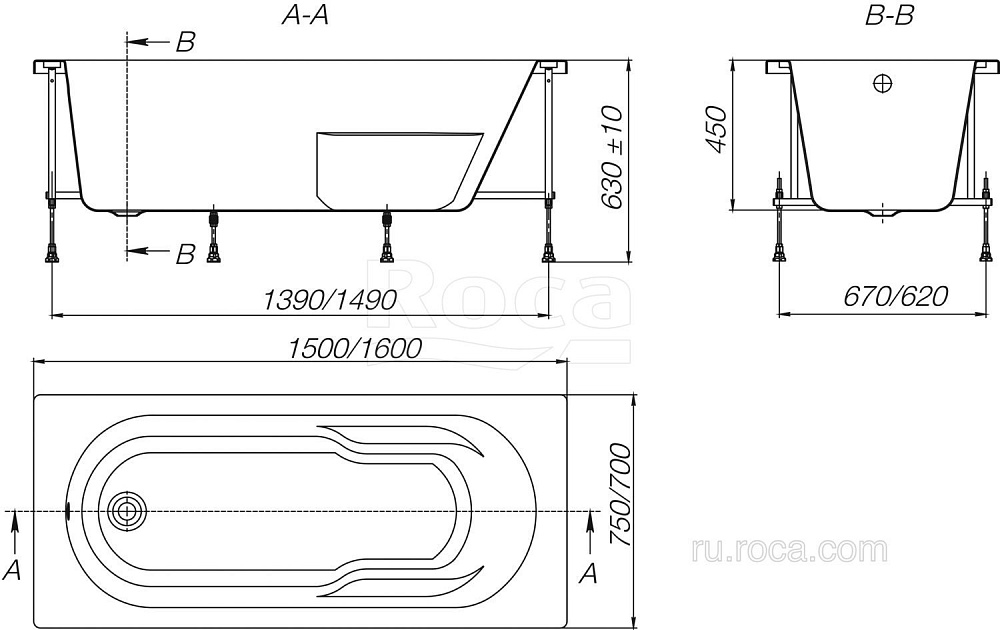 Ванна Roca Genova-N ZRU9302894 150x75 купить в интернет-магазине Sanbest