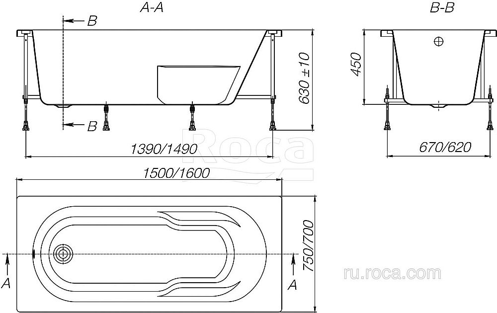 Ванна Roca Genova-N ZRU9302894 150x75 купить в интернет-магазине Sanbest