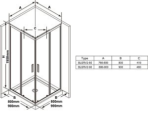 Душевой уголок Ravak BLIX SLIM BLSRV2 90x90 черный/Transparent купить в интернет-магазине Sanbest