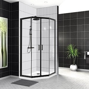 Душевой уголок BelBagno UNO-195-P-2-90-C-NERO 90х90 стекло прозрачное/профиль черный купить в интернет-магазине Sanbest