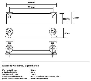 Полка стеклянная Bemeta Retro 144302242 60 купить в интернет-магазине сантехники Sanbest