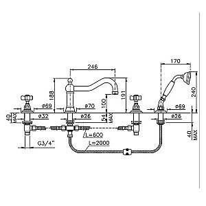 Смеситель для ванны Nicolazzi Petit Mont Blanc 1449BZ78 бронза купить в интернет-магазине сантехники Sanbest