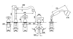 Смеситель на борт ванны Migliore Princeton ML.PRN-880 медь купить в интернет-магазине сантехники Sanbest