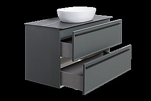 Тумба с раковиной LA FENICE Elba Grigio TWIN 80 серая/столешница черная для ванной в интернет-магазине Sanbest