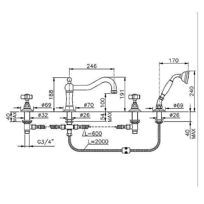 Смеситель для ванны Nicolazzi Petit Mont Blanc 1449BZ78 бронза купить в интернет-магазине сантехники Sanbest