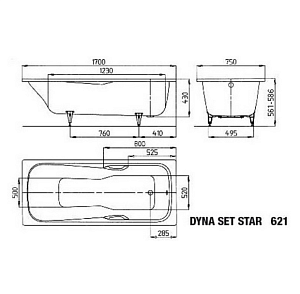 Стальная ванна Kaldewei Dyna Set Star 621 170x75 купить в интернет-магазине Sanbest