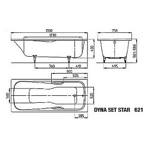 Ванна стальная Kaldewei Dyna Set Star 621 170x75 22620001000 белый купить в интернет-магазине Sanbest