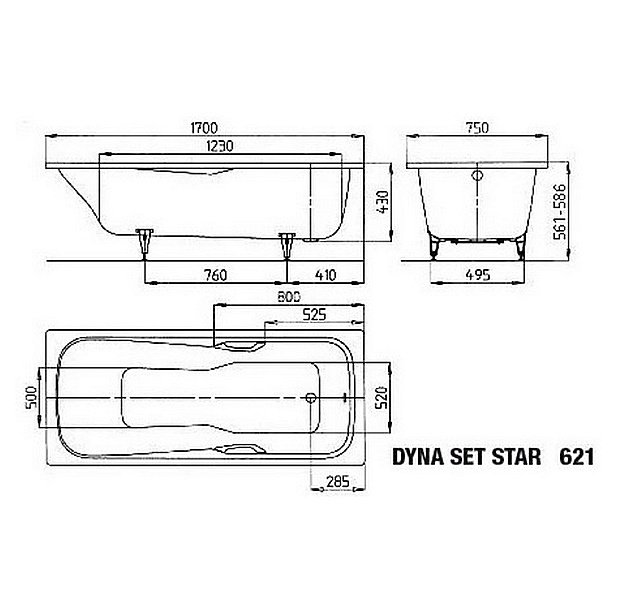 Ванна стальная Kaldewei Dyna Set Star 621 170x75 22620001000 белый купить в интернет-магазине Sanbest