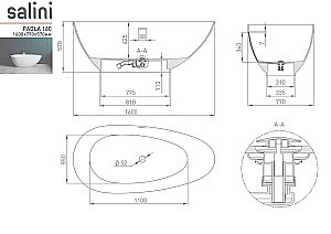 Ванна Salini PAOLA IN Up&Down S-Stone Solix 160х77 101611SMF RAL матовая купить в интернет-магазине Sanbest