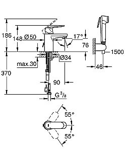 Смеситель для раковины Grohe Eurosmart Cosmopolitan 23125 000 купить в интернет-магазине сантехники Sanbest