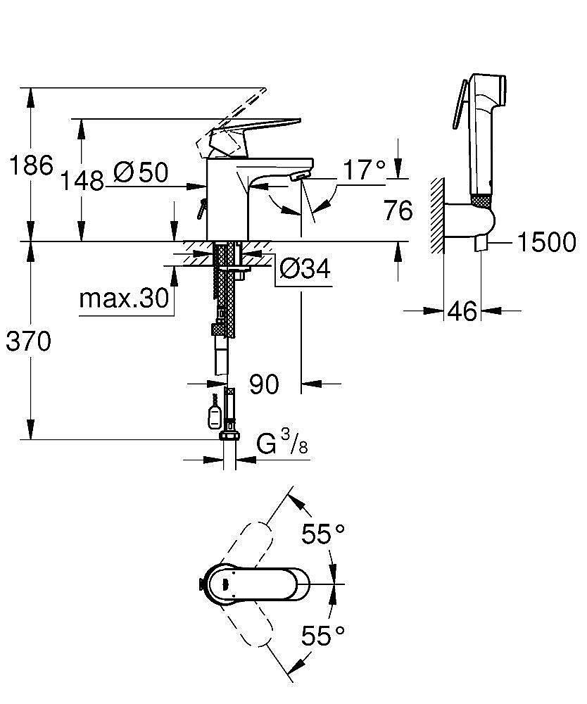 Смеситель для раковины Grohe Eurosmart Cosmopolitan 23125 000 купить в интернет-магазине сантехники Sanbest
