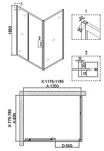 Душевой уголок Niagara Nova 6812, прозрачный/чёрный, алюминий, 120х80 см купить в интернет-магазине Sanbest