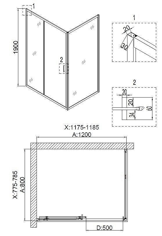 Душевой уголок Niagara Nova 6812, прозрачный/чёрный, алюминий, 120х80 см купить в интернет-магазине Sanbest