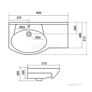 Раковина мебельная Santek Коралл 83 1.WH11.0.228 белая купить в интернет-магазине Sanbest