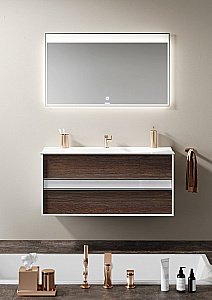 Тумба с раковиной Clarberg Evolutiоn 100 белая/темное дерево для ванной в интернет-магазине Sanbest