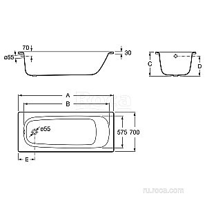Ванна Roca Contesa 23596000O 160x70 купить в интернет-магазине Sanbest