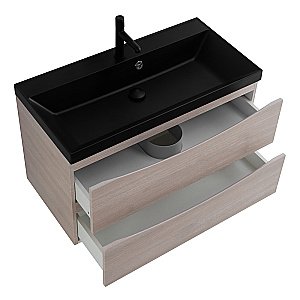 Тумба с раковиной Belbagno MARINO 90 серый дуб/черная раковина для ванной в интернет-магазине Sanbest