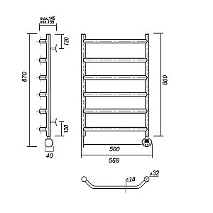Полотенцесушитель электрический Domoterm Лаура П6 500x800 E золото купить в интернет-магазине сантехники Sanbest