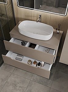 Тумба с раковиной Orange Line 100 Li-100TuLMDF+B07-675W латте/белый для ванной в интернет-магазине Sanbest