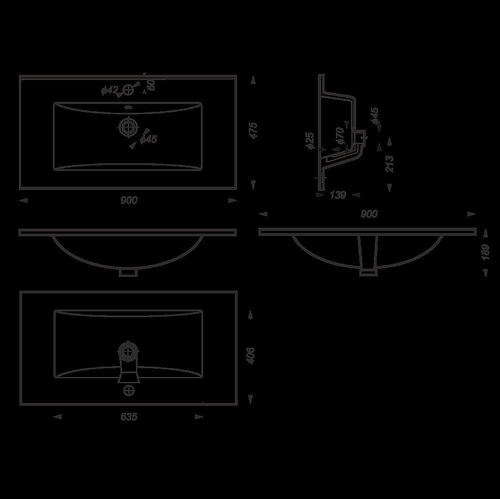 Раковина Sanita luxe Quadro 90 QDR90SLWB01 белая купить в интернет-магазине Sanbest