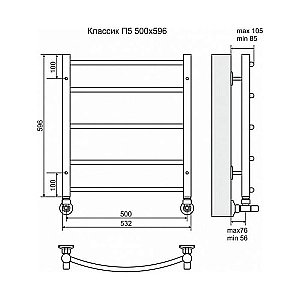Полотенцесушитель водяной Terminus Классик П5 500x596 купить в интернет-магазине сантехники Sanbest