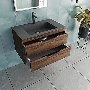 Тумба с раковиной Vincea Chiara 2D 80 VMC-2C2800CO/VCB-13800G тёмный дуб/раковина серая для ванной в интернет-магазине Sanbest