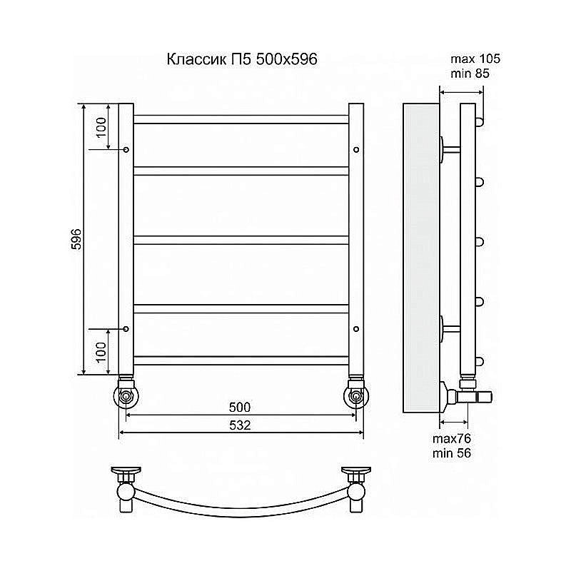 Полотенцесушитель водяной Terminus Классик П5 500x596 купить в интернет-магазине сантехники Sanbest
